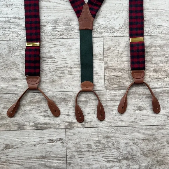 Vintage RARE MENS Polo Ralph Lauren Green Red Black Suspenders Braces Brass